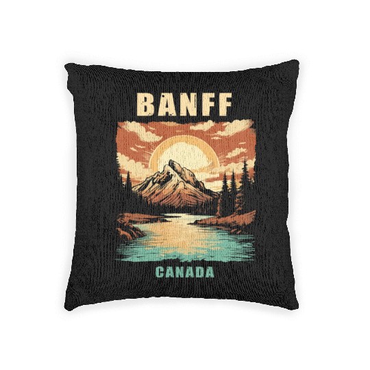 Vintage Retro Canadian Banff National Park Woven Pillows
