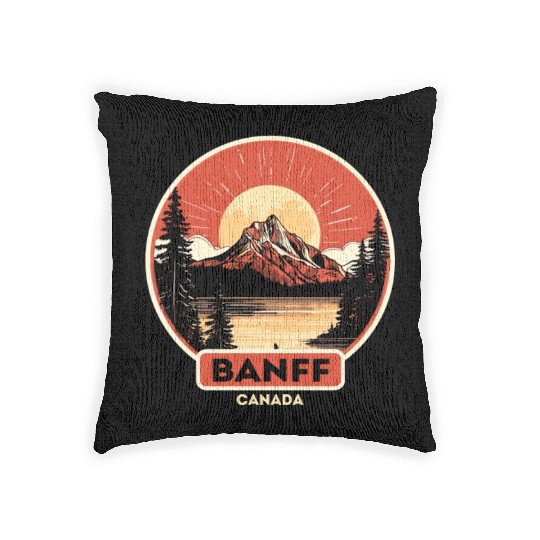 Vintage Retro Canadian Banff National Park Woven Pillows