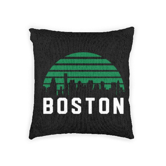 Boston Massachusetts Cityscape Green Woven Pillows