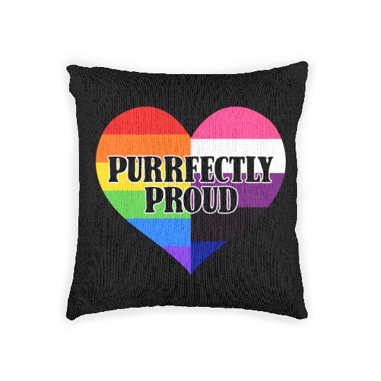 Purrfectly Proud Rainbow Genderfluid Flag Heart Woven Pillows