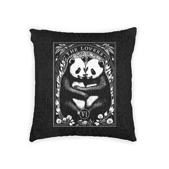 The Lovers Tarot Card Cute Panda Lover Couple Woven Pillows