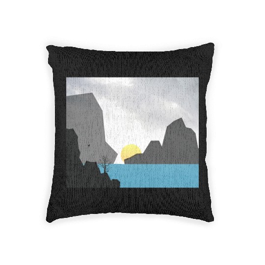 Foggy Mountain Vintage sunset Woven Pillows