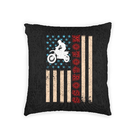 Dirt Bike Motocross Rider Us American Flag Woven Pillows
