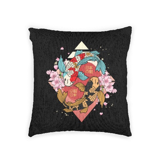 Kawaii Cherry Blossom Koi Fish Japanese Sakura Woven Pillows