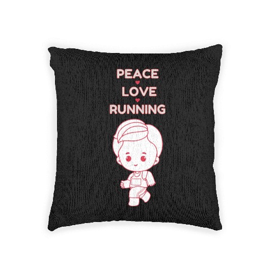 Peace Love Running Red Sport Outline Illustration Woven Pillows