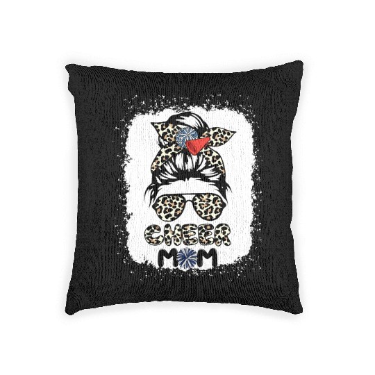 Cheer Mom Leopard Messy Bun Cheerleader Bleached M Woven Pillows