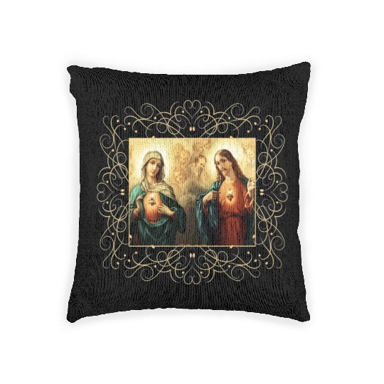 Sacred Heart and Immaculate Heart Picture Jesus an Woven Pillows