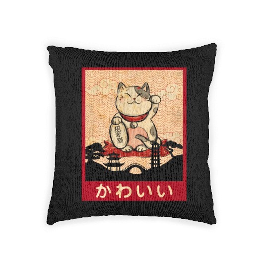 Cat Ramen Bowl Anime Japanese Noodles Kawaii Neko Woven Pillows