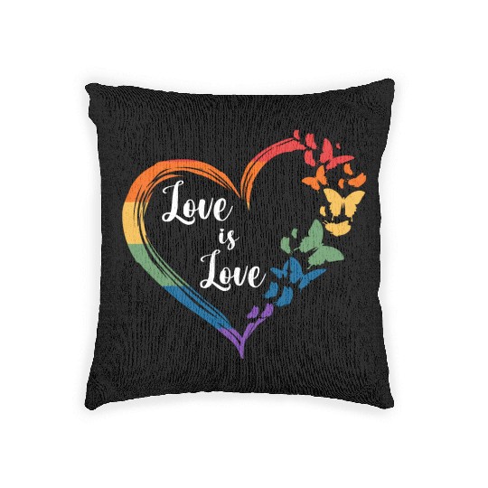 Butterfly Heart Rainbow Love Is Love LGBT Gay Woven Pillows