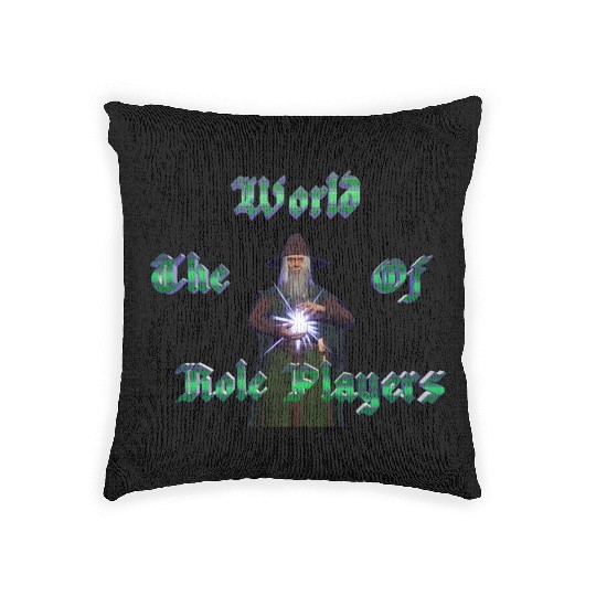 World of role players text with wizard Woven Pillows