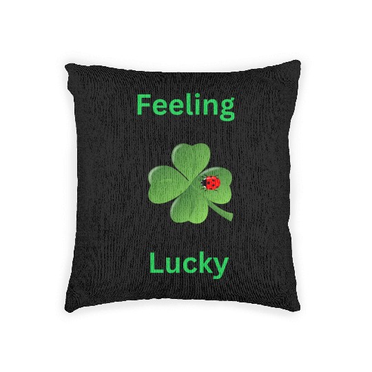 Feeling Lucky with a 4 leaf clover and a ladybug Woven Pillows