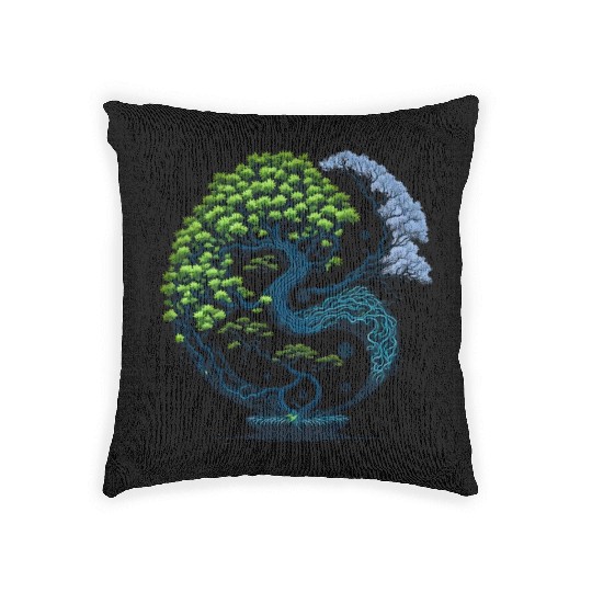Harmony Unveiled - Yin and Yang Bonsai Woven Pillows