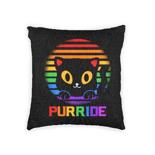 Purride Ally Cat Rainbow LGBT Pride Month Feline Woven Pillows