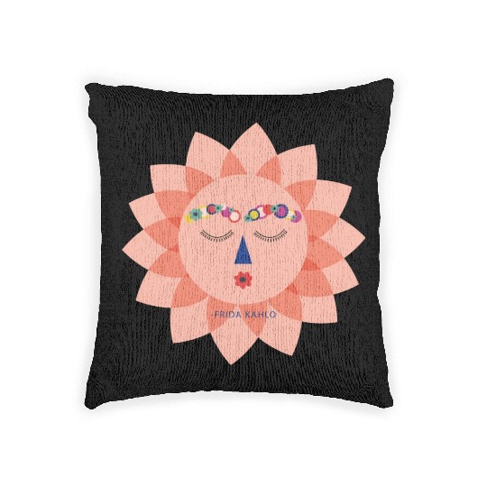 Colorful Cute Funny Sun Frida Kahlo Portrait Viva Woven Pillows