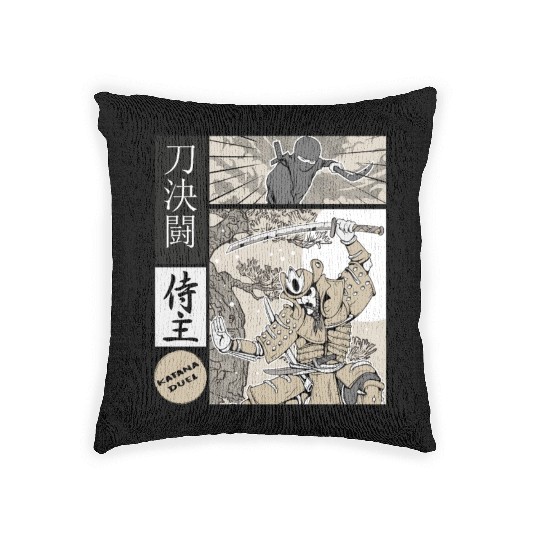 Katana Samurai Vs Ninja Warrior Comic Strip style Woven Pillows