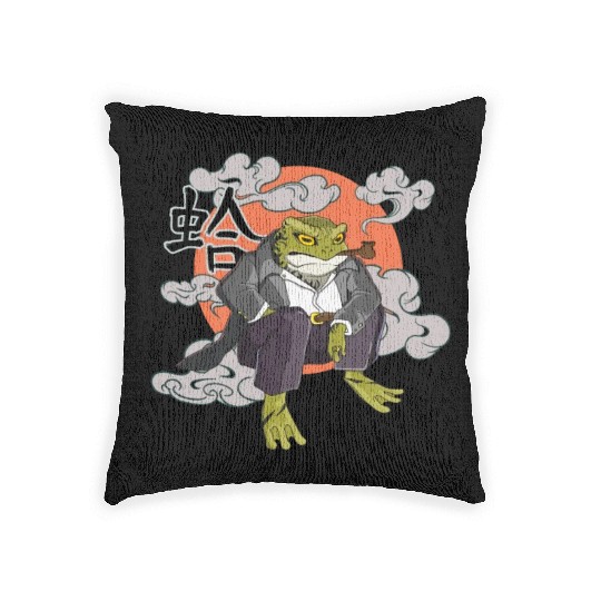 Japanese frog in Yakuza gangster costume Woven Pillows
