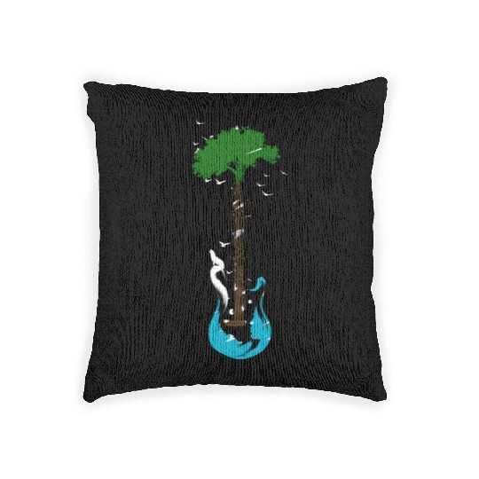 Guitar Nature Musician Earth Day Tree Guitarist Woven Pillows