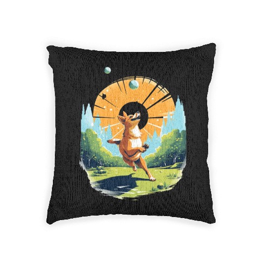 Joyful Dog in Summer Park Woven Pillows