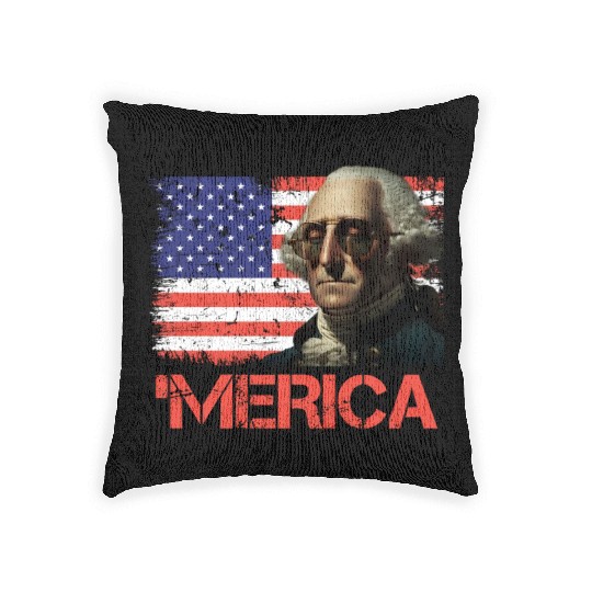 Merica George Washington Independence Day USA Woven Pillows