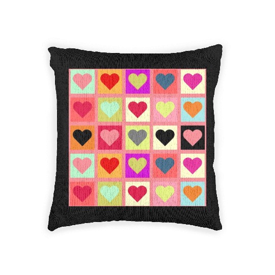 Colorful Retro Vintage Checkered Heart Y2K Pattern Woven Pillows