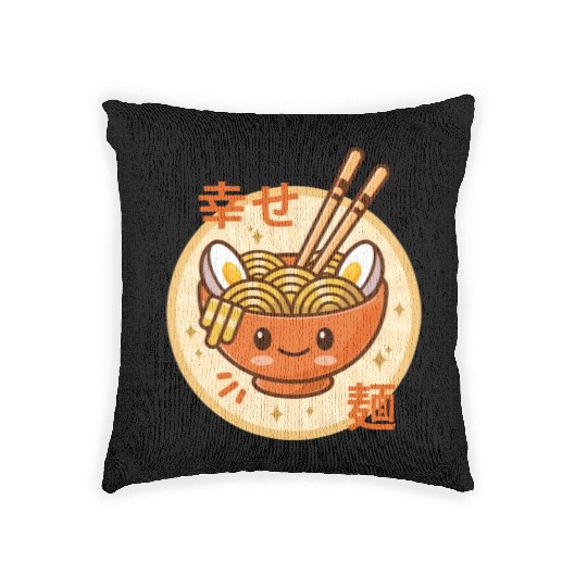 Kawaii Ramen Noodle Bowl Orange Woven Pillows