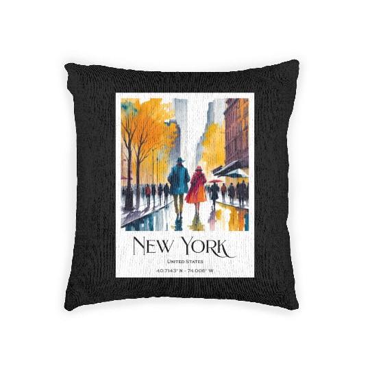 Couple walking in the streets of New York City Woven Pillows