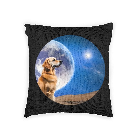 Golden retriever looks at the stars Woven Pillows