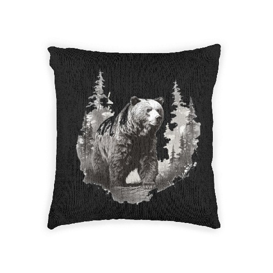 Majestic Forest Bear Woven Pillows