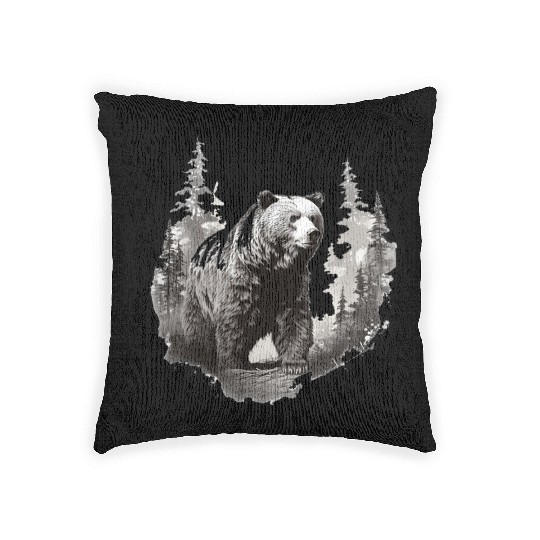 Majestic Forest Bear Woven Pillows