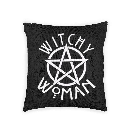 WITCHY WOMAN WITH STAR AND CIRCLE green Woven Pillows