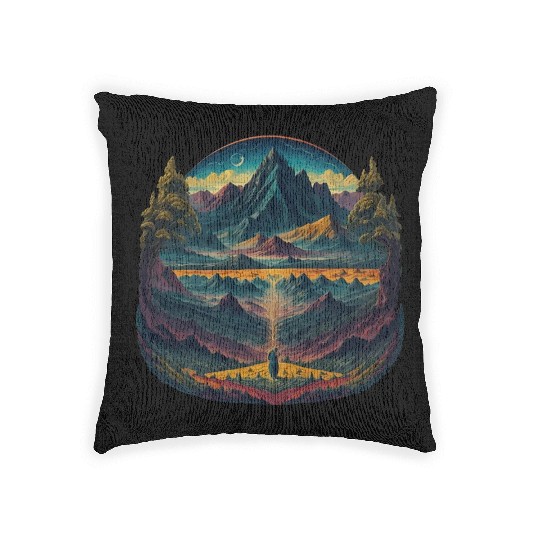 Psychedelic illustration of mountains landscape Woven Pillows