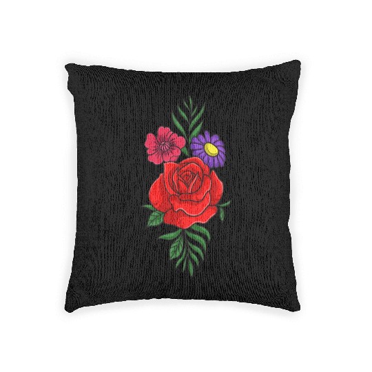 Beautiful red rose with daisy flower Woven Pillows