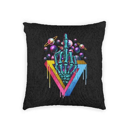 Trippy skeleton middle finger Woven Pillows