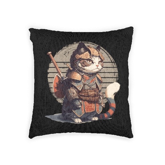 Samurai Cat Warrior Japanese Ninja Cat Kawaii Woven Pillows