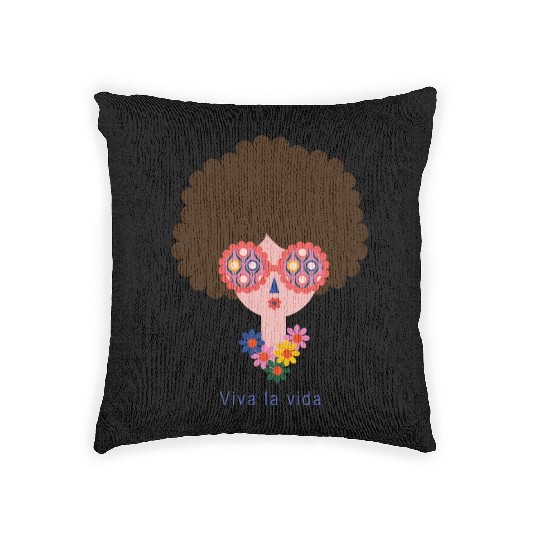 Cute Frida Kahlo In Colorful Summer Vacation Woven Pillows