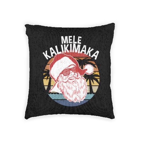 Mele Kalikimaka Hipster Santa Palm Trees Woven Pillows