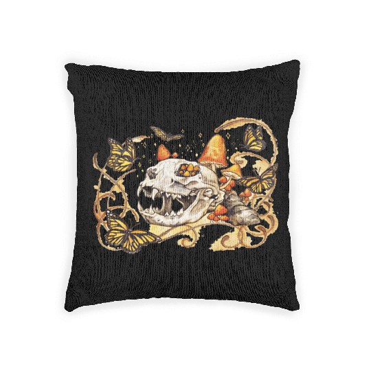 Cat Skull And Butterflies Woven Pillows