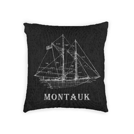 Sailboat Blueprint Montauk Ny Sailing Vacation Woven Pillows