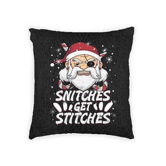 Snitches Get Stitches Santa Hat Funny Santa Pirate Woven Pillows