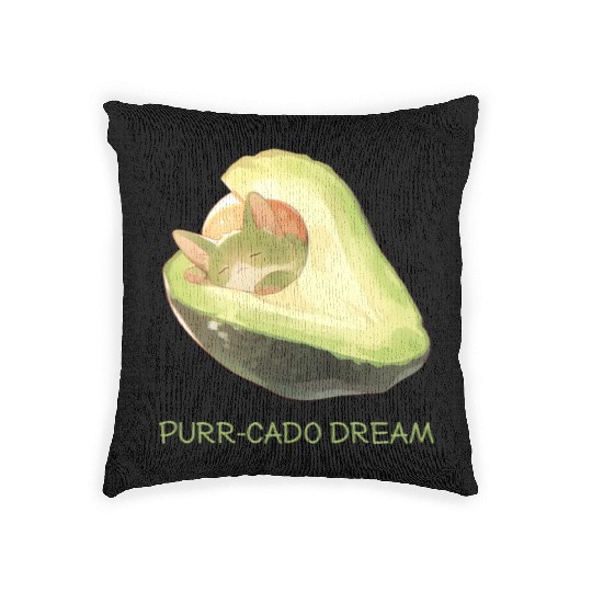 Purr-Cado Dream Funny Avocado Kawaii Cat Lover Woven Pillows