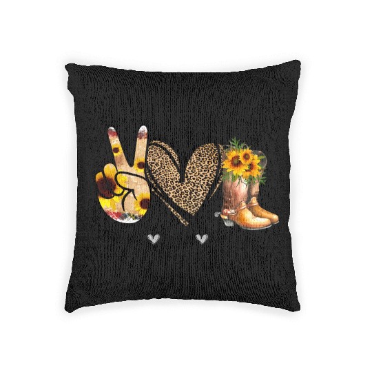 Sunflower Peace Love Country Cowgirl Midwest Boot Woven Pillows
