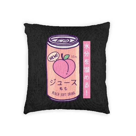 90S Japanese Aesthetic Peach Juice Drink Japan- Woven Pillows