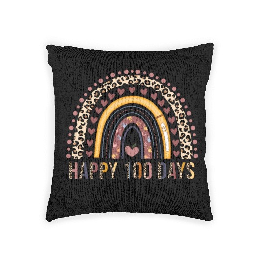 Happy 100Th Day Of School Leopard Rainbow Teacher Woven Pillows
