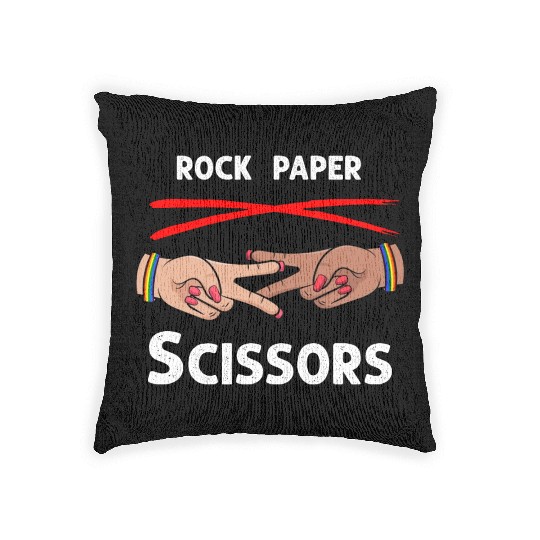 Rock Paper Scissors Funny Lesbian Pride LGBT Woven Pillows