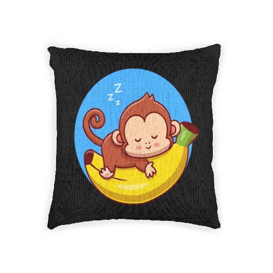 Cute Monkey Sleeping On Banana Cartoon Woven Pillows