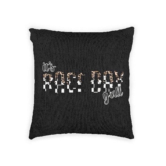Leopard It'S Race Day Y'All Checkered Flag Racing Woven Pillows