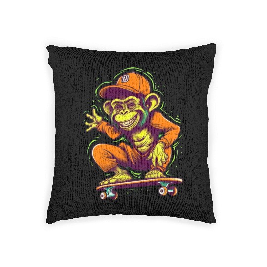 Monkey on Skateboard Skater Skateboarding for Woven Pillows