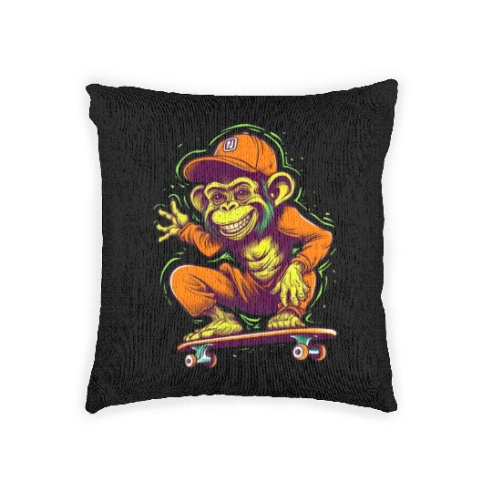 Monkey on Skateboard Skater Skateboarding for Woven Pillows