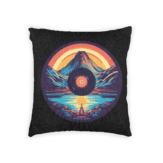 Retro Mountain Landscape: Vinyl Meets Art Woven Pillows