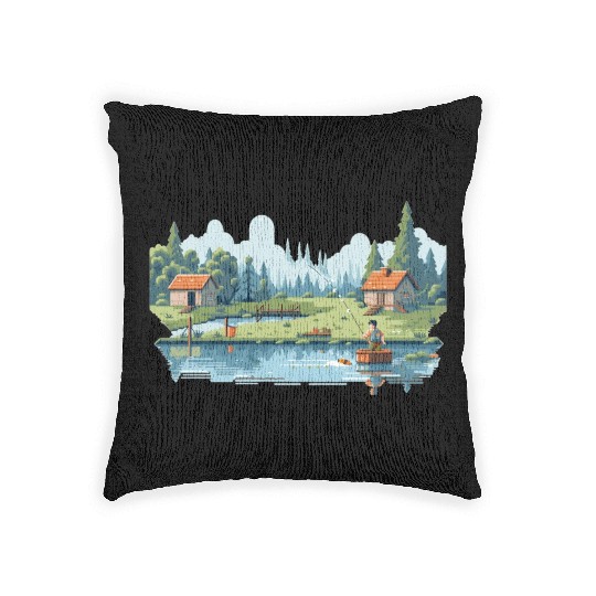 Fisherman Nature 8-bit style Woven Pillows